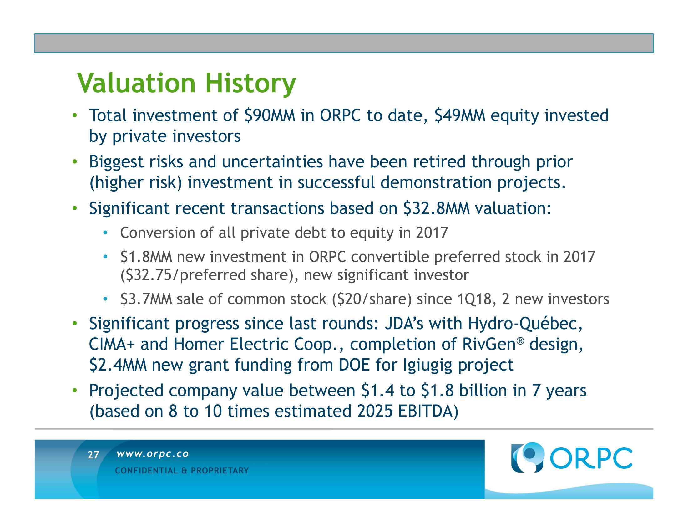 ORPC Investment Opportunity Summary slide image #27