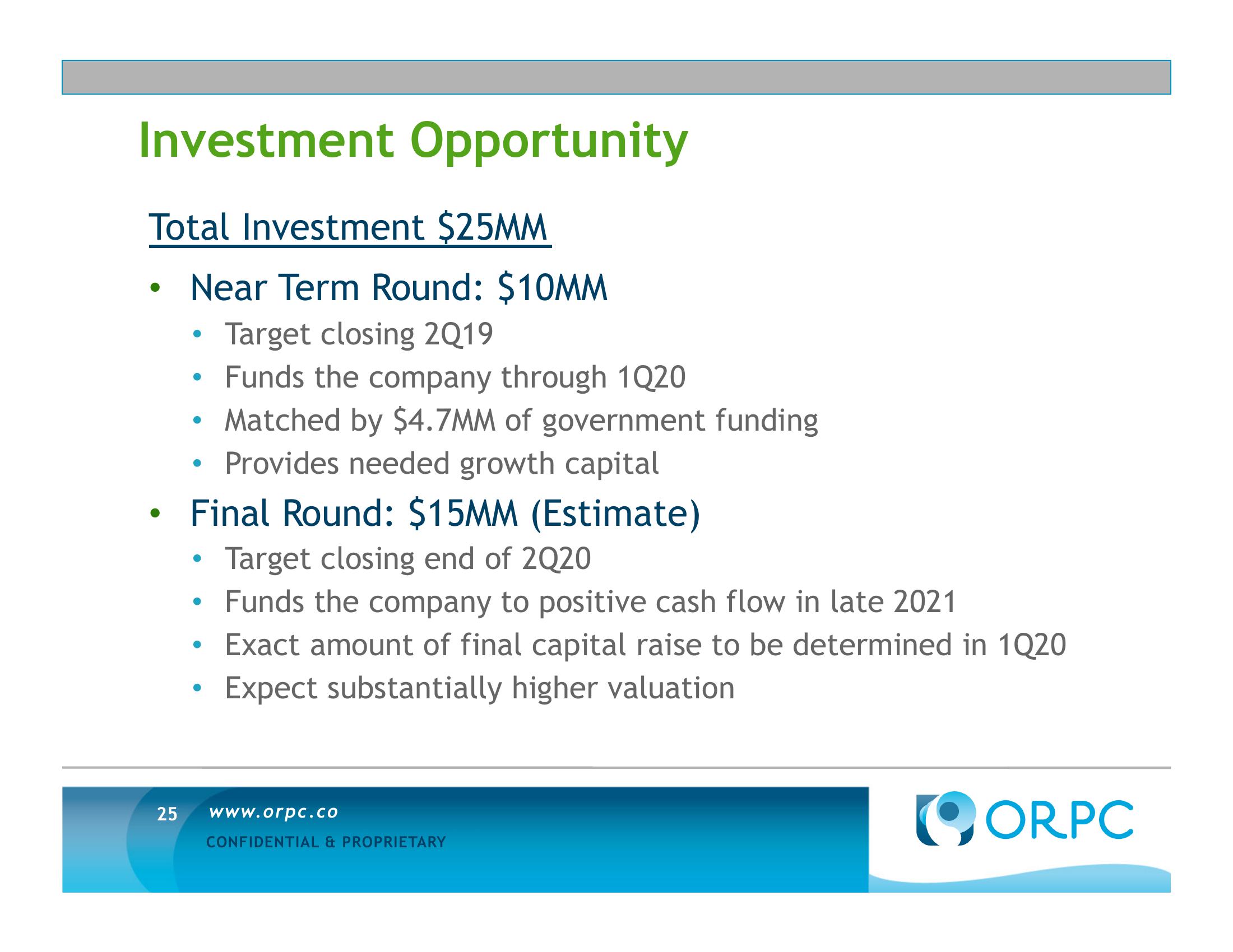 ORPC Investment Opportunity Summary slide image #25