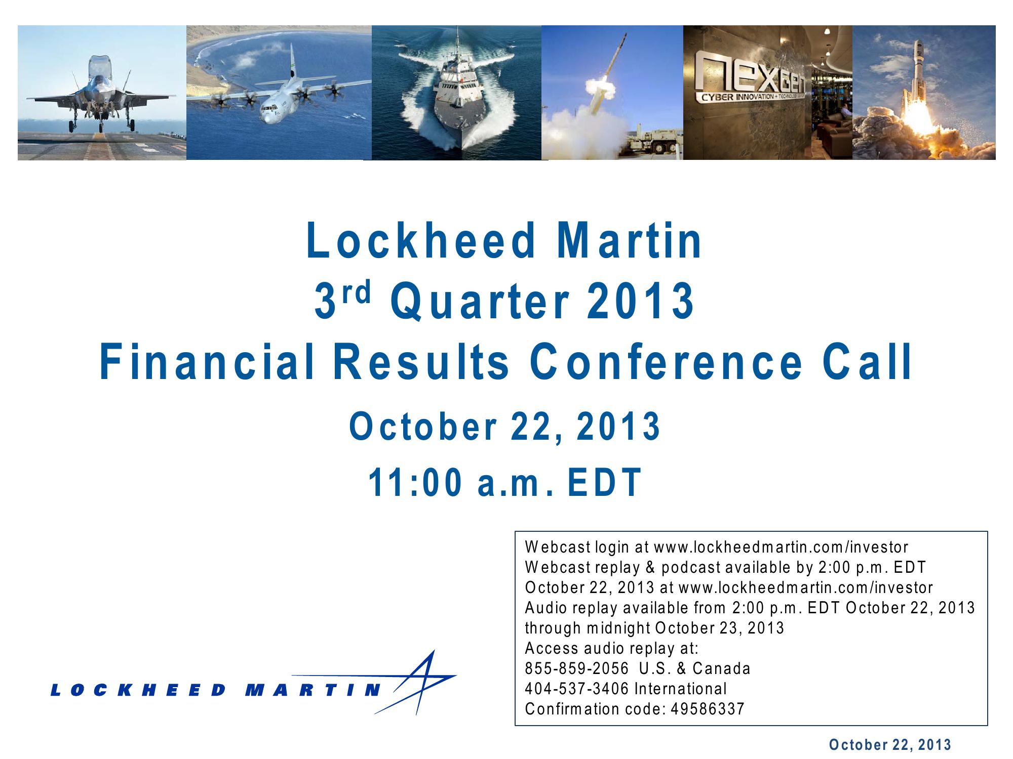 Lockheed Martin 3rd Quarter 2013 Financial Results Conference Call image