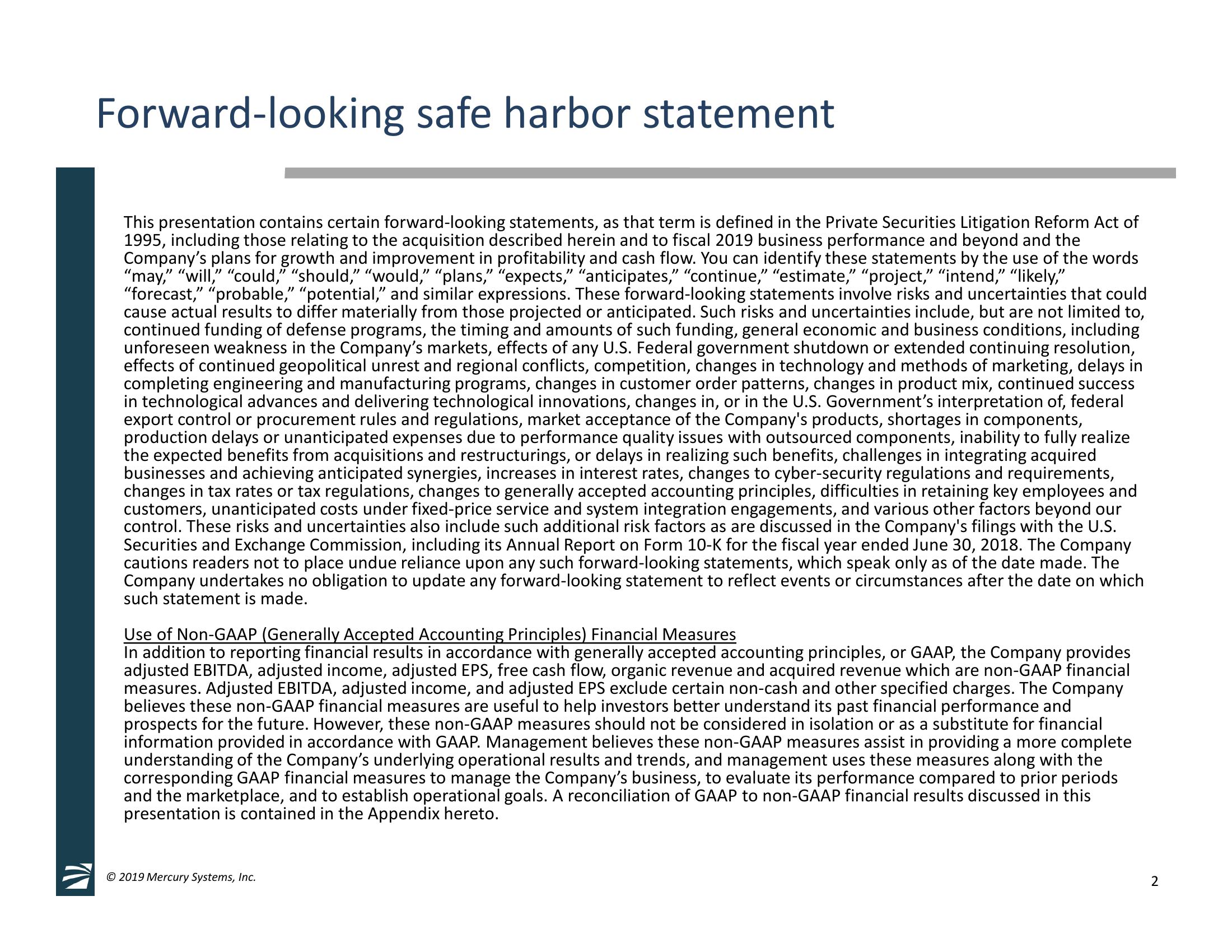 2nd Quarter Fiscal Year 2019 Financial Results & GECO Avionics, LLC Acquisition Overview slide image #2
